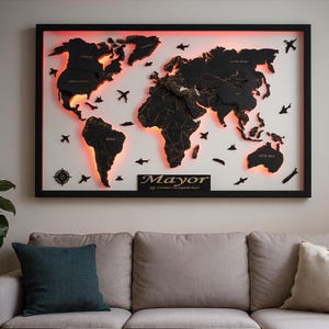 LED Wooden World Map Handmade Custom LED Wooden Travel World 3D Map Wall Apartment Decor Map with Light Personalized Gift for Any Occasion