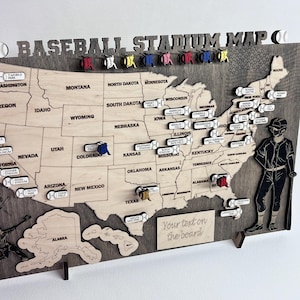 Carte du stade de baseball personnalisée art du stade carte punaises sport voyage affiche USA art mural cadeau pour lui pendaison de crémaillère cadeau fan de baseball