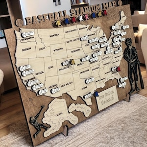 Holz Baseball Stadion Personalisierte Karte, Interaktive MLB Ballpark Tracker, Push Pin USA Karte für Baseball Fans, Einzigartige Sport Wand Dekor