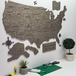 Karte von USA Puzzle Holz Benutzerdefinierte USA Wandpuzzlespiel Push Pin Reise USA Karte Holz Personalisierte Patriotisch Haus Wohnzimmer Holzdekor