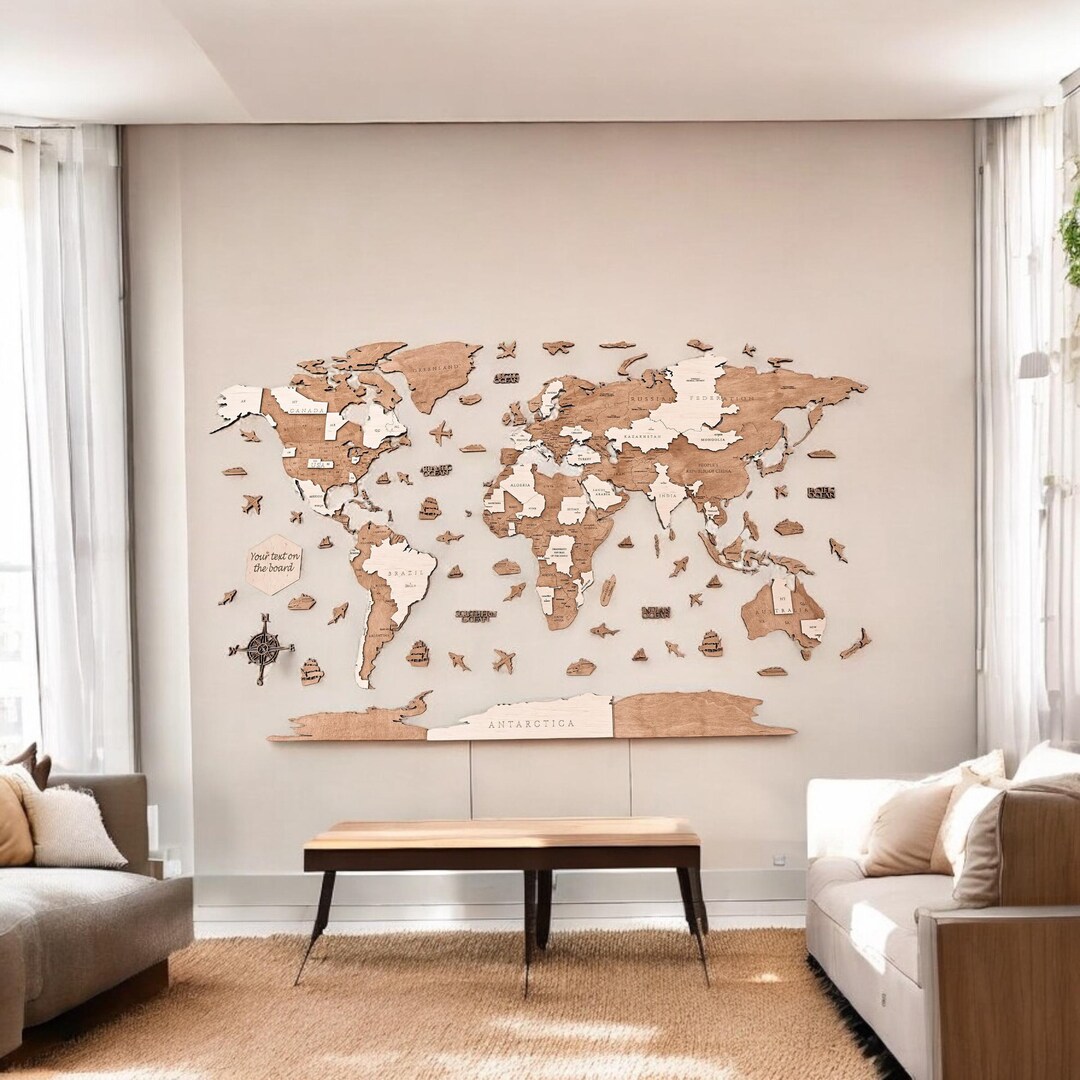 Wooden World Map Custom Wall Art Personalized Memory Travel 3D Map ...