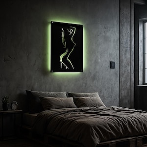 Wood LED Decor Laser Cut Woman Design Wall Hanging Lamp Modern Wooden Wall Art with Backlit Sign Unique Wooden Lamp Wall Decor with Light