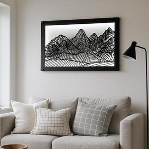 LED Wall Art Mid Century Modern Wooden LED Lamp Laser Cut Mountains with Backlit Sign Nature Inspired Wall Decor with Light Wooden LED Lamp