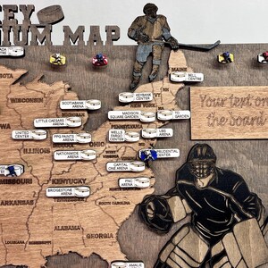 Hockey Stadion Karte Grau USA Karte mit Pins Hölzerne Hockey Fan Reise Karte Benutzerdefinierte USA Stadion Wohnkultur Holzdekor personalisiertes Geschenk für ihn