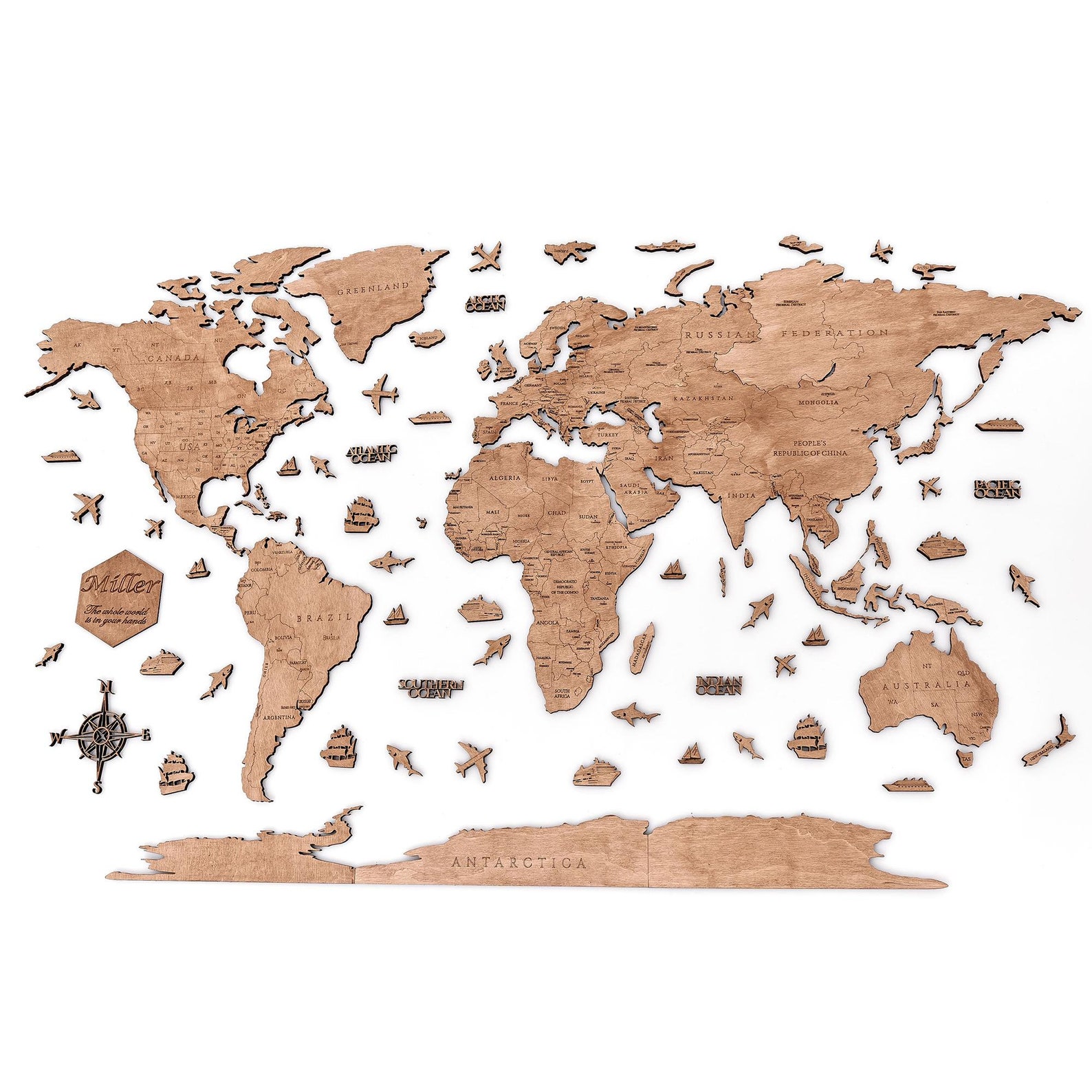 Wooden World Map Handmade Wooden Wall Decor Travel Memory Personalized ...