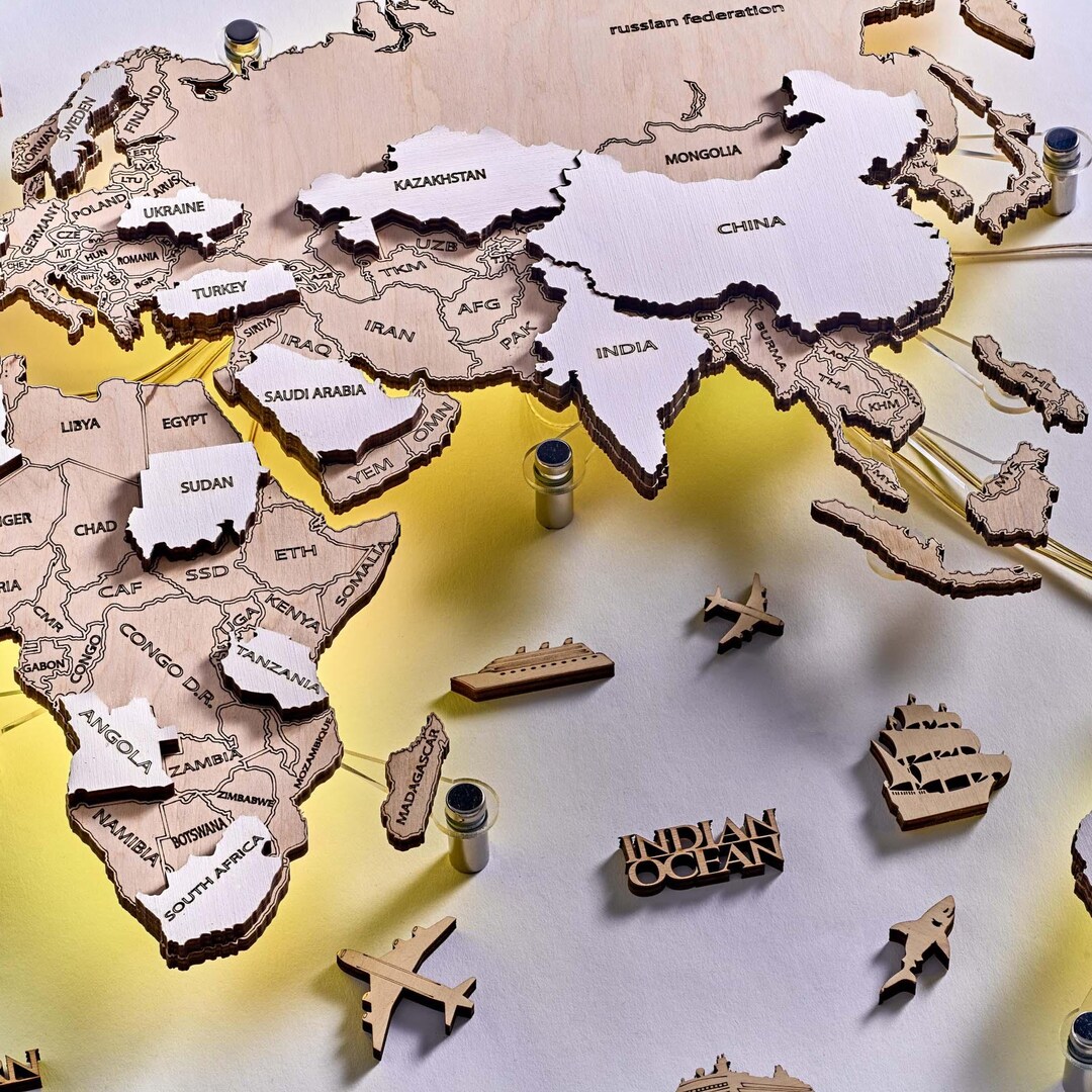 LED Wooden World Map Unique Minimalist Design Custom Travel Map Wood ...