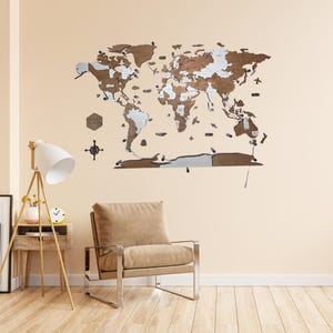 LED Wooden World Map Minimalist LED Wooden World 3D Silver Wall Decor Unique Kids Room LED 3D Silver Map Wall Decor Modern Aesthetic Design