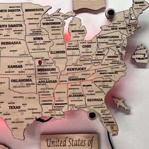 Carte des États-Unis en bois, carte de voyage, décoration d'intérieur moderne avec lumières LED, carte de l'aventure, matériaux respectueux de l'environnement, conception unique personnalisée, cadeau de fête des mères