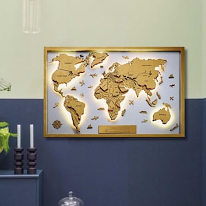 3D Drewniana Mapa Świata LED Podróż Dekoracja Drewniana Puzzle Sztuka Wisząca Na Ścianie Prezent Dla Niego Pinezką Przygoda Sztuka Ścienna Drewniana Dekoracja Do Biura Pinezką Mapa