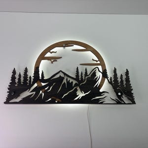 Wall Hanging Lamp 2 Colors Mountain Unique Design Custom Decor Wall Art with Lamp Wooden Wall Hanging with Light Modern Wooden Lamp Decor