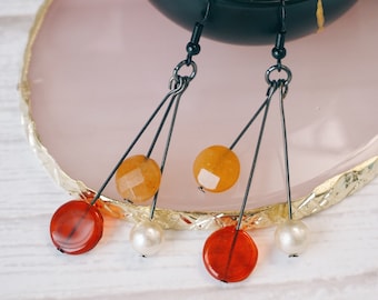 A Touch of Luxe | asymmetrical tri-dangle beaded drop earrings, 1.75" drop
