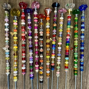 Handmade 13" Beaded Fairy Garden Stakes, Whimsical Yard Art, Colorful Garden Decor