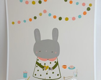 Bunny gets Crafty Illustrated Art Print