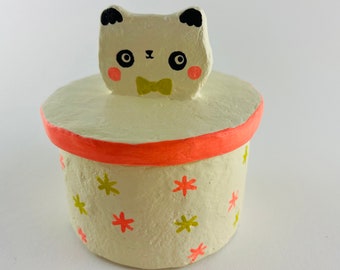 Poppy Panda Hand Painted Lidded Container Paper Mache