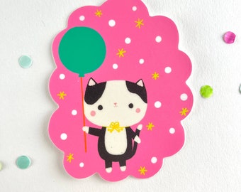 Starburst Kitten with Balloon Sticker