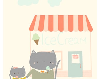 Ice Cream with Dad Illustrated Art Print
