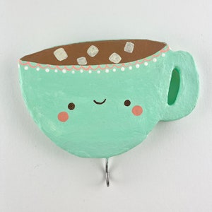 Happy Hot Chocolate with Marshmallows Paper Mache Key Hook image 1