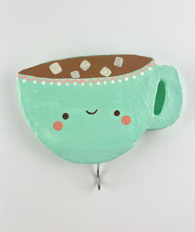 Happy Hot Chocolate with Marshmallows Paper Mache Key Hook image 1