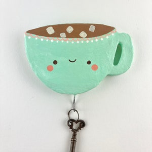 Happy Hot Chocolate with Marshmallows Paper Mache Key Hook image 2