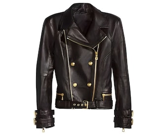 Women's Genuine Sheepskin Leather Slim Fit Designer Motorcycle Jacket