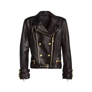 Women&#39;s Genuine Sheepskin Leather Slim Fit Designer Motorcycle Jacket