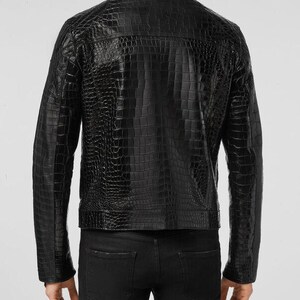 Crocodile Skin Biker Leather Jacket for Men Back