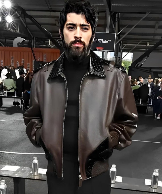brickz on brickzロンTflexwitme CFN MALIK着用 Zayn Malik Inspired Brown Leather Jacket: Crocodile Accents - Etsy