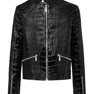 Crocodile Skin Biker Leather Jacket for Men- Front