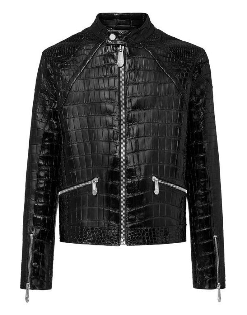 Crocodile Skin Biker Leather Jacket for Men- Front