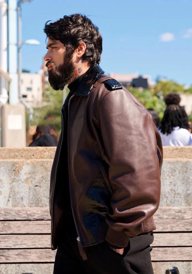 Zayn Malik Inspired Brown Leather Jacket: Crocodile Accents - Etsy