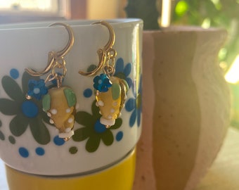 Yellow Glass Strawberry Earrings