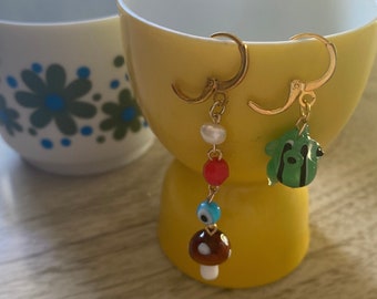 Frog and Mushroom Evil Eye Mismatched Earrings