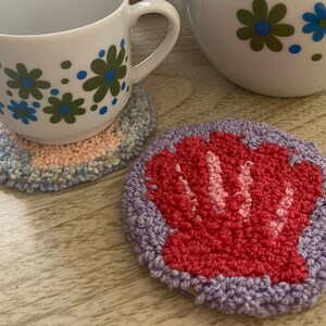 Shell Mug Rug Coaster Punch Needle image 1