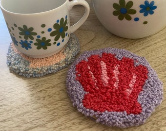 Shell Mug Rug Coaster Punch Needle