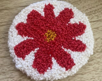 Pink Flower Daisy Mug Rug Coaster Punch Needle