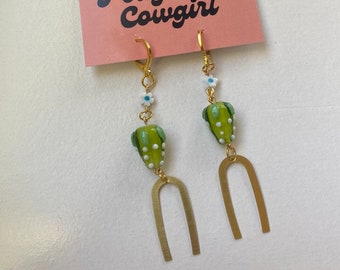 Green strawberry earrings