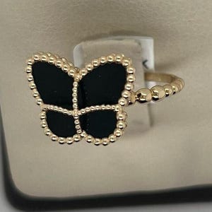 14K Gelbgold und schwarzer Onyx Schmetterling Ring Größe 16,5 &#39;&#39;