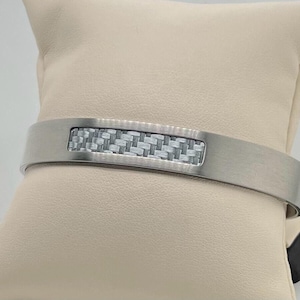 Men Stainless Steel Carbon Fiber Centerpiece Cuff Bangel