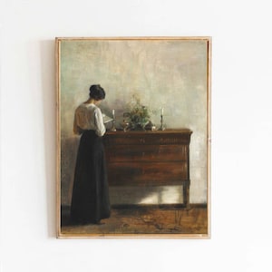 Carl Holsøe Donna che legge Poster di pittura d'interni Stampa su carta strutturata