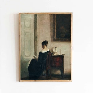 Carl Vilhelm Holsøe Interno con la moglie dell'artista che legge un dipinto poster stampa su tela carta fotografica strutturata