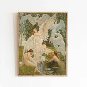 The Swan Maidens&#39;&#39; by Walter Crane (1894) Painting Poster Canvas Print Textured Photo Paper