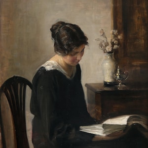 Carl Vilhelm Holsoe: Donna in nero che legge Ritratto Donna che dipinge Poster Stampa su tela Carta fotografica strutturata