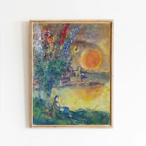 Marc Chagall Lune rousse au Cap d'Antibes Schilderen Poster Canvas Print