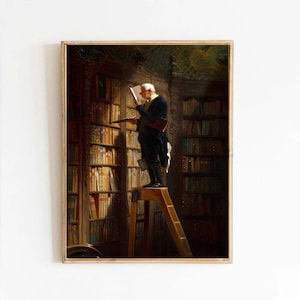 The Bookworm, Librarian (Oil on Canvas), by Carl Spitzweg Painting Poster Canvas Print Textured Paper