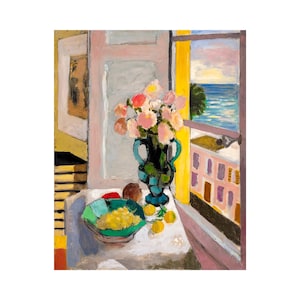 Stretched Canvas Henri Matisse, Safrano Roses at the Window, 1925 Painting Reproduction