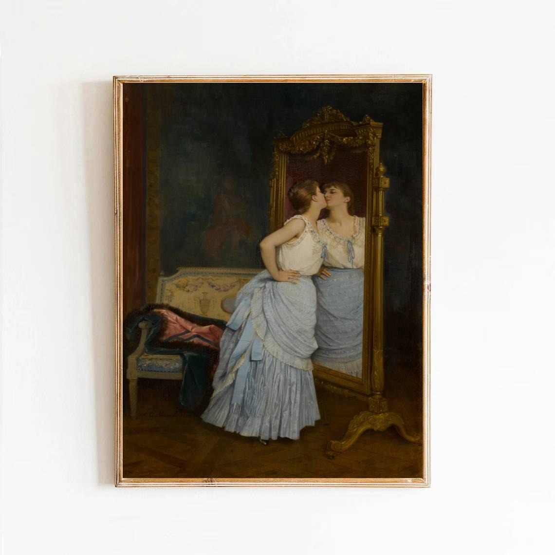 The Mirror Auguste Toulmouche (French, 1829 - 1890) Painting Poster Canvas Print