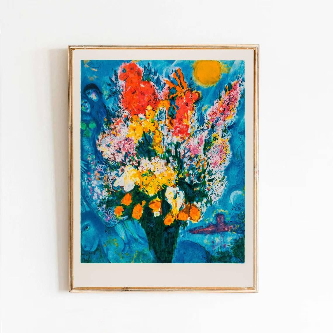 Marc Chagall – Le Bouquet Illuminant Le Ciel Painting Poster Canvas print textured Paper