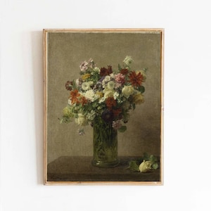 Flores de Normandía Ramo de flores en un jarrón alto de cristal, a la derecha hay una rosa., Henri Fantin-Latour, 1887 pintura cartel impresión