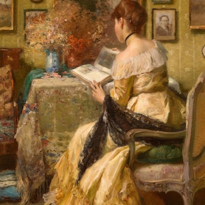 "Lettura pacifica" di Fernand Toussaint, dipinto, poster, stampa su tela, carta testurizzata