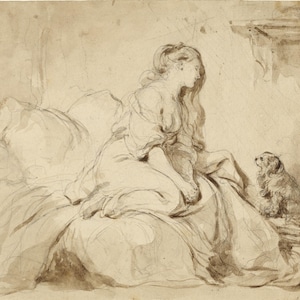 Jean-Honoré Fragonard A Woman and Her Faithful Dog French Sepia Etching European Vintage Print French Wall Art Vintage Sketch Print